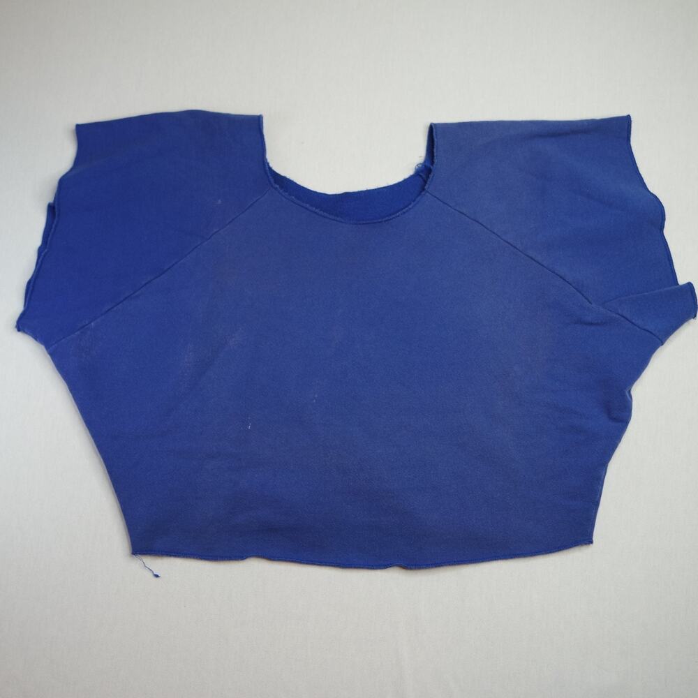 Vtg 80's Bodybuilder Sweatshirt Cropped Blue Sports Authority Gym Workout Weight